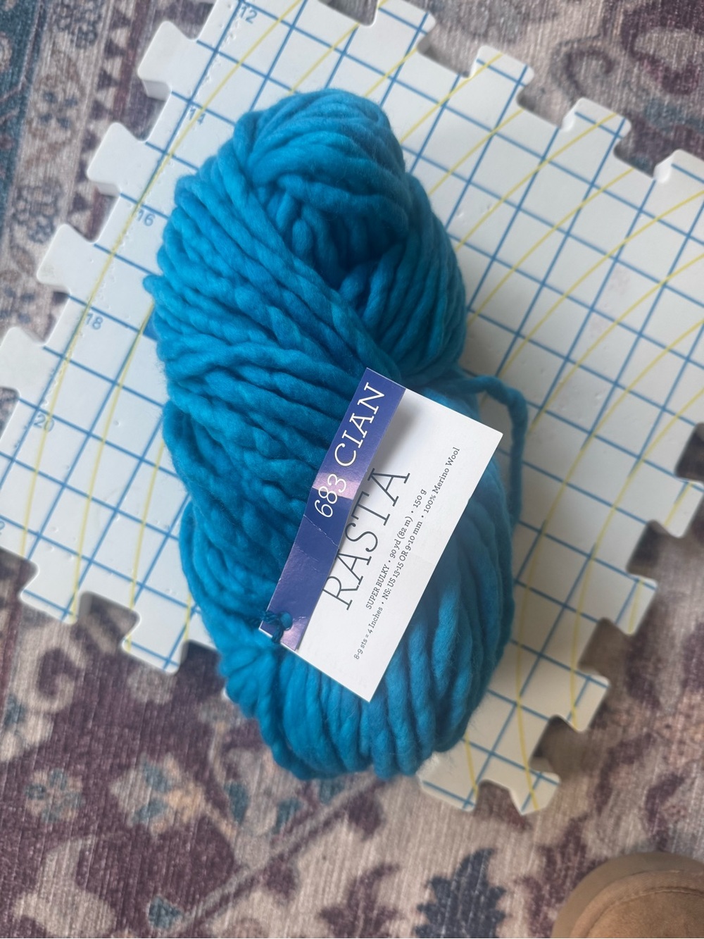 2 Rasta Chunky Yarn Skein in Cyan - Soft Bulky Wool